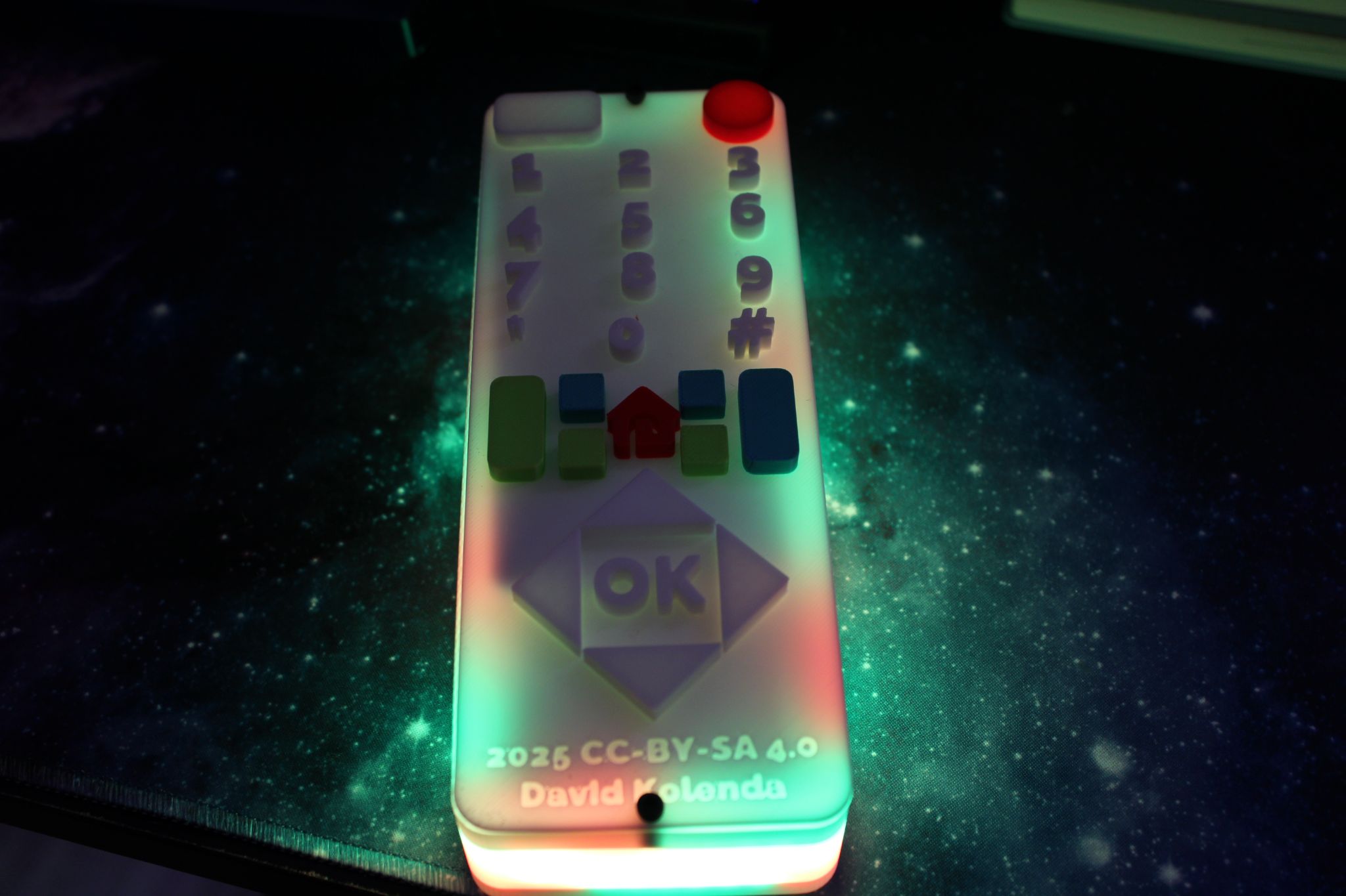 An image of a 3D-printed, light up remote, used in the show Make 'Em Laugh