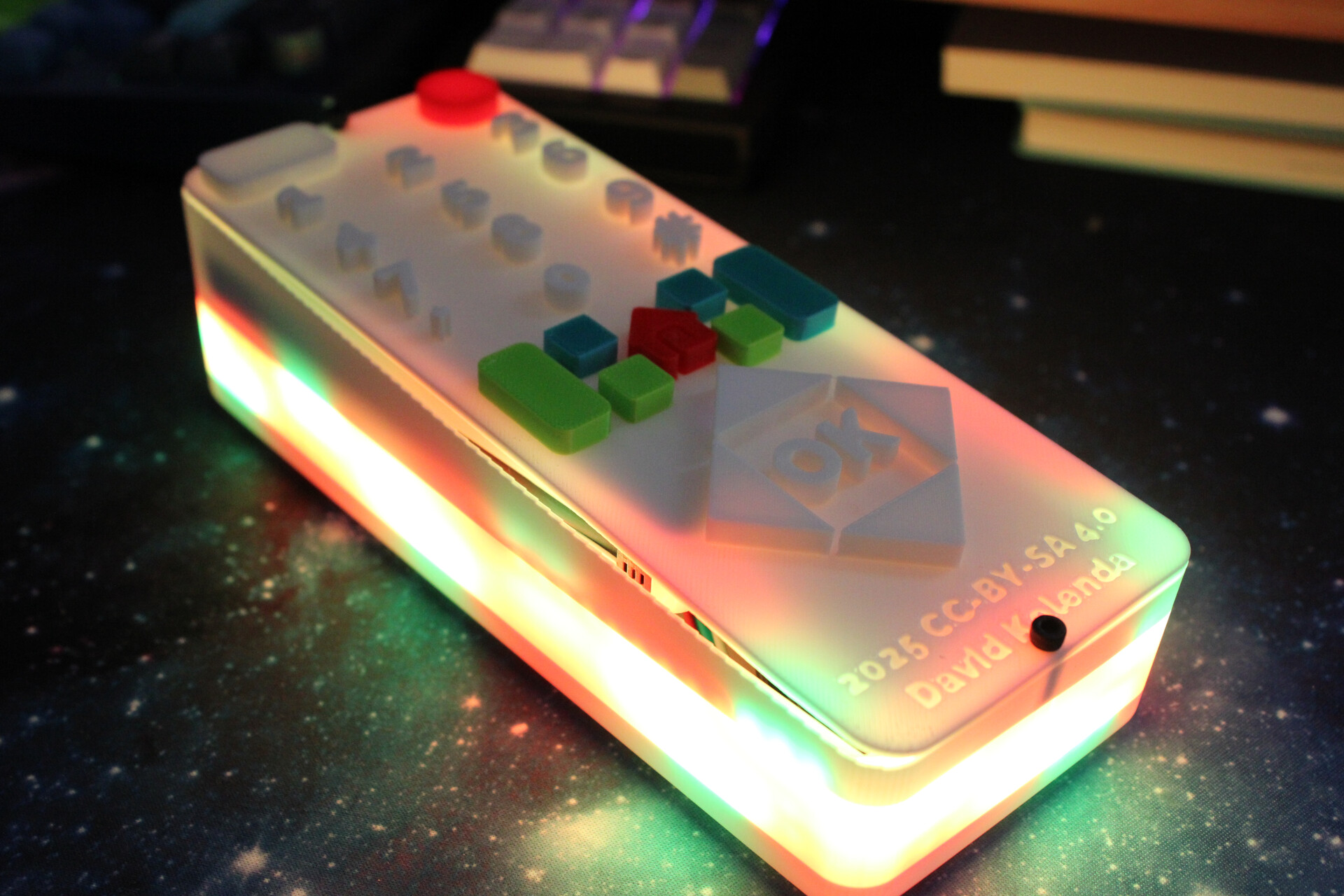 A close up of an LED remote, used in Make 'Em Laugh